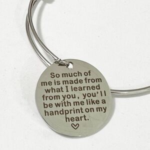 Wicked Quote Bangle Bracelet Always With Me Handprint Heart Charm Silver Tone